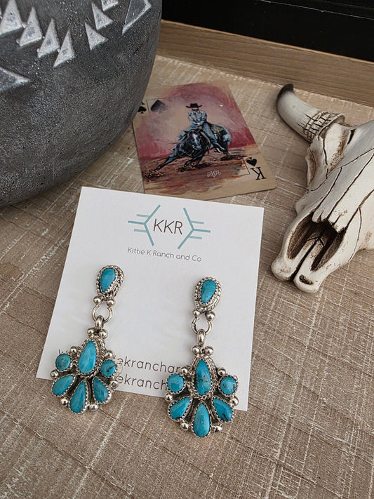 ALICIA WILSON KINGMAN TURQUOISE CLUSTER DANGLE EARRINGS