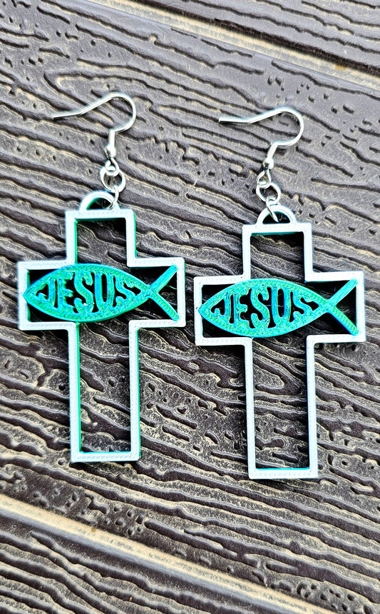3D Print Christian Cross Faith Earrings Made in America