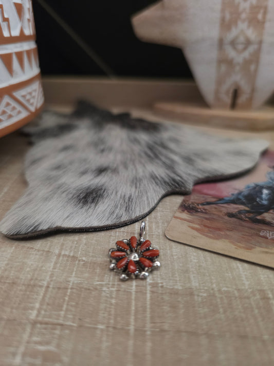 THE DAVID LEEKITY CORAL ZUNI PETIT POINT CLUSTER PENDANT