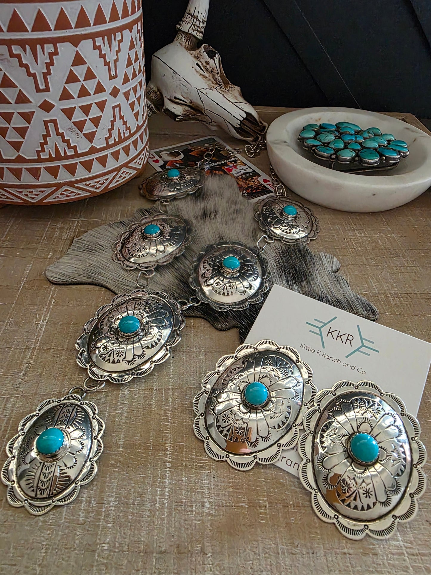 JIMMIE JAMES JR TURQUOISE CONCHO LARIAT NECKLACE SET