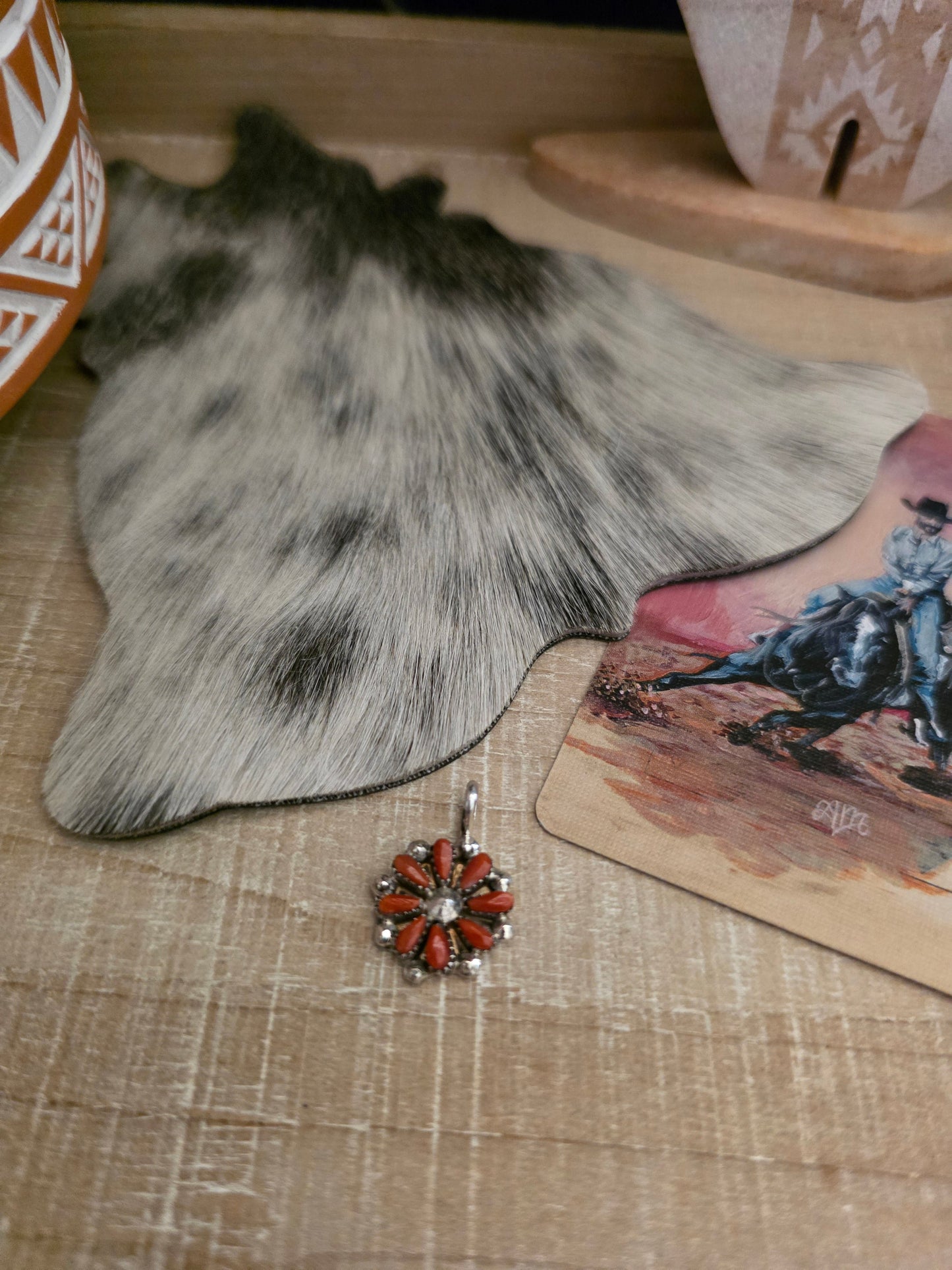 THE DAVID LEEKITY CORAL ZUNI PETIT POINT CLUSTER PENDANT