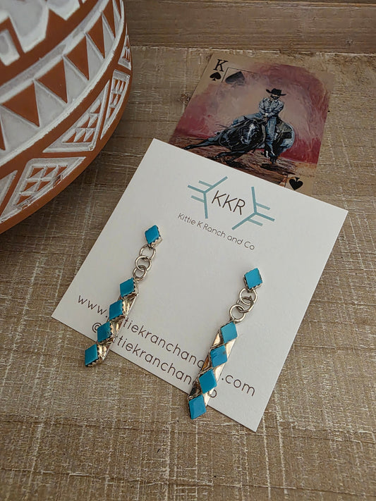 IVY LAMB TURQUOISE DIAMOND CUT DANGLE EARRINGS