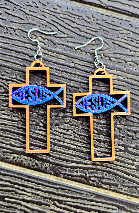 3D Print Christian Cross Faith Earrings Made in America