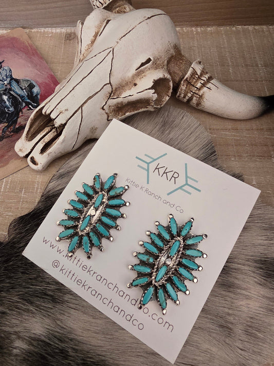 THE ROSEMARY NEEDLEPOINT OVAL CLUSTER STUDS