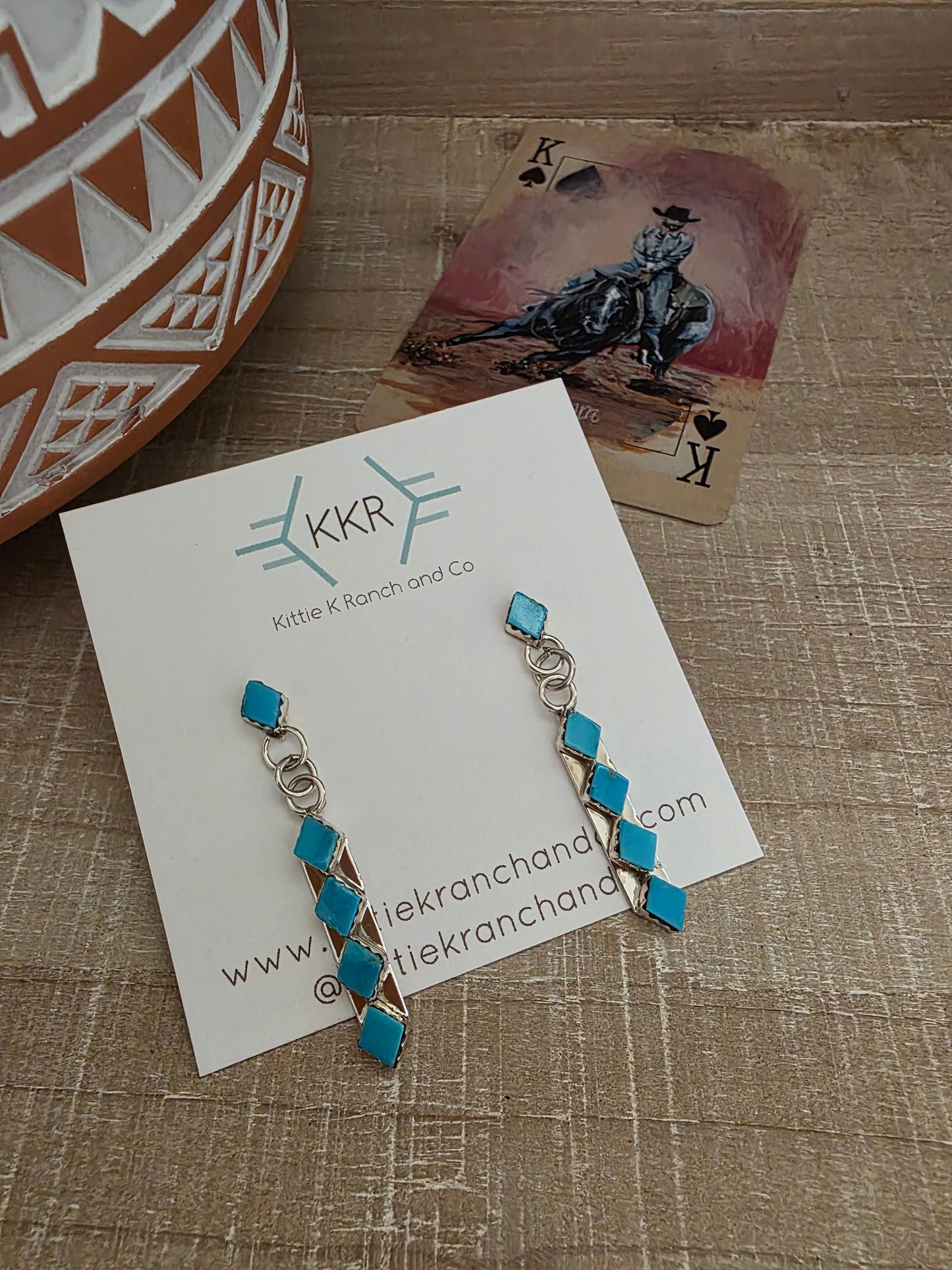 IVY LAMB TURQUOISE DIAMOND CUT DANGLE EARRINGS