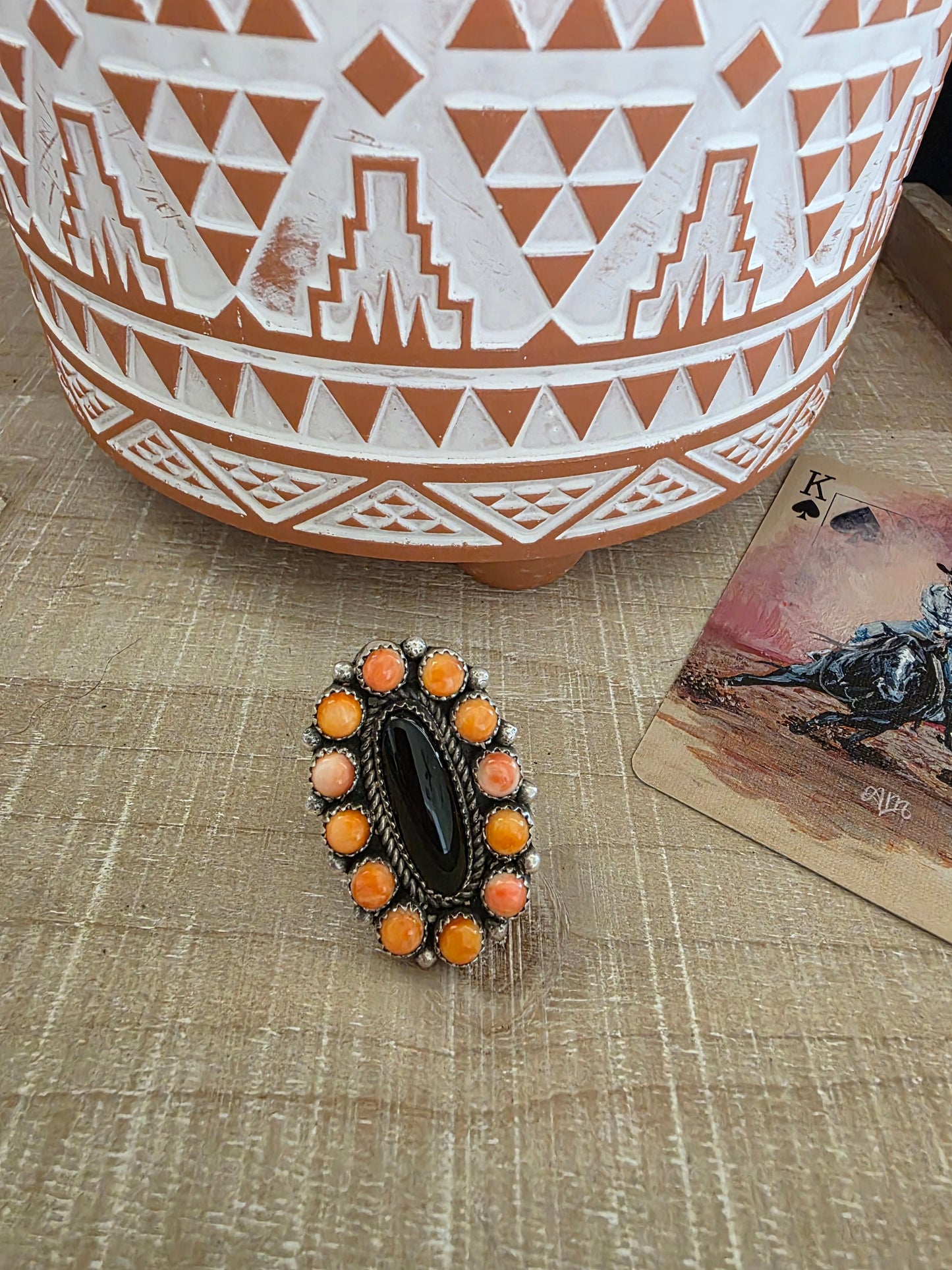 SPENCER SPINY OYSTER AND BLACK ONYX RING