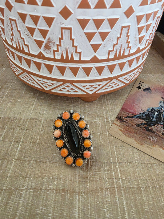 SPENCER SPINY OYSTER AND BLACK ONYX RING