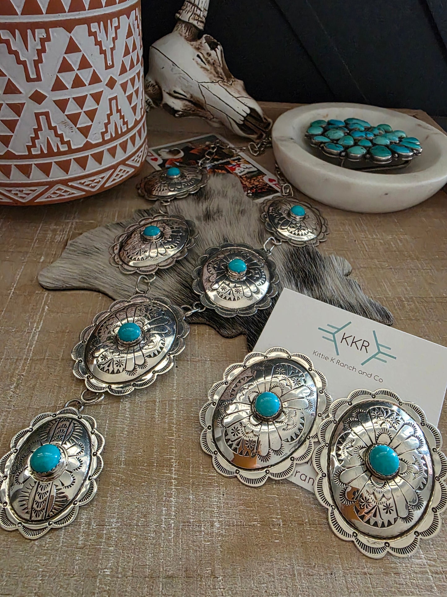 JIMMIE JAMES JR TURQUOISE CONCHO LARIAT NECKLACE SET