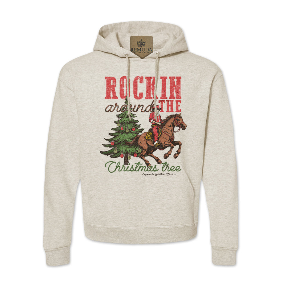 Rockin Around The Christmas Tree - Adult Unisex Western Santa Pullover Hoodie