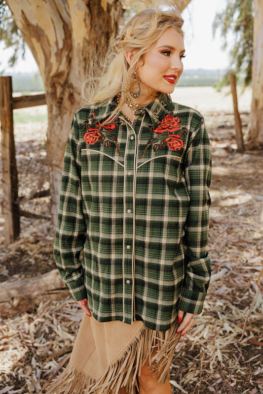 Plaid Petal Rodeo Button Up