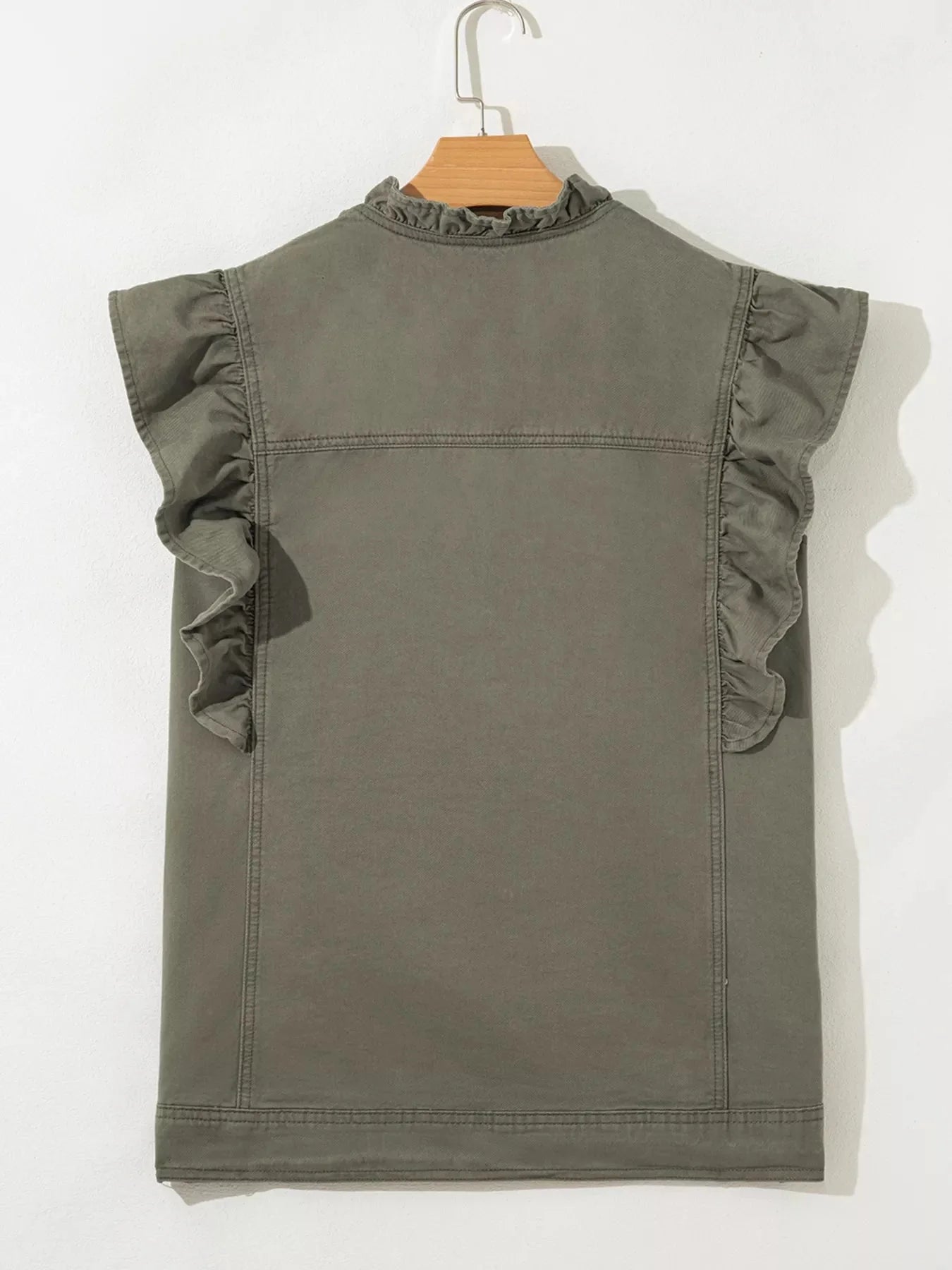 Ruffled Patchwork Cotton Denim Jacket Vest