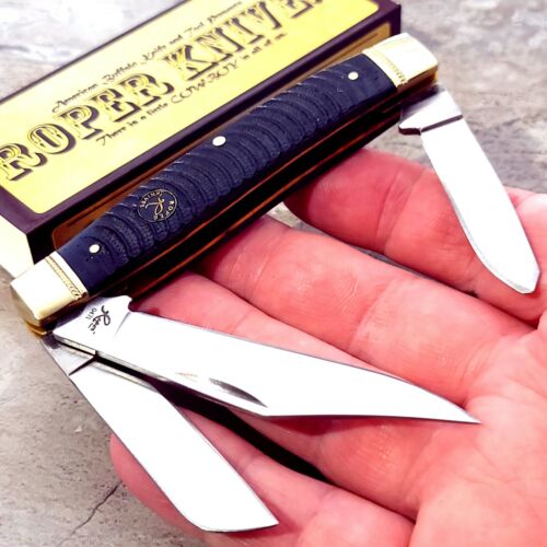 Roper - Roper Ash Viper Stockman Black Bone Handles Carbon Steel Blades Pocket Knife