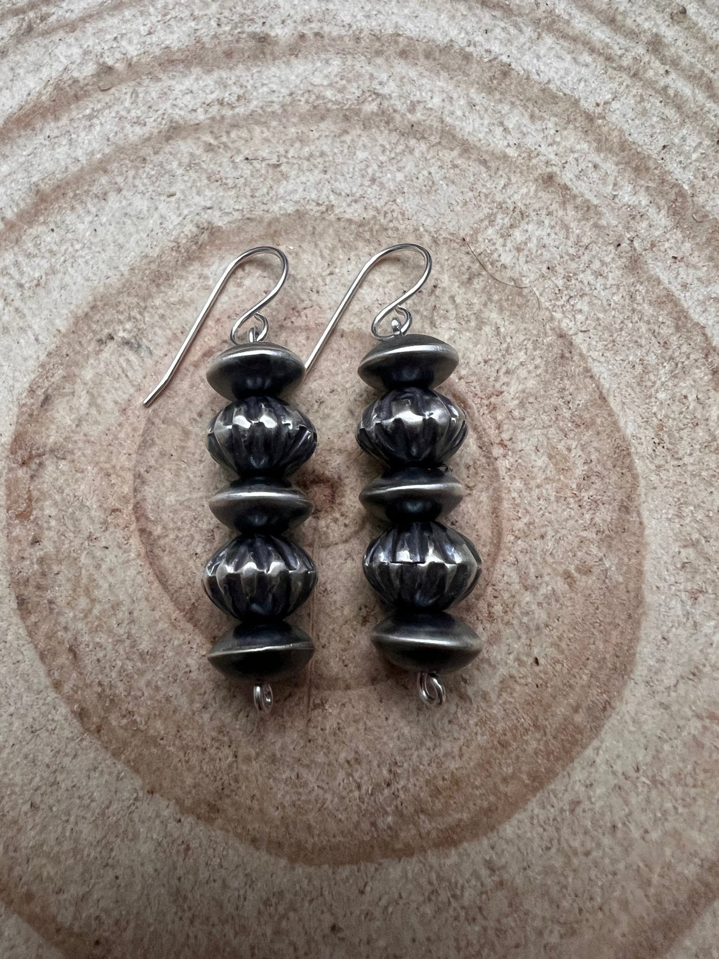 Crystal Hayley Navajo Sterling Silver Saucer Bead Dangle Earrings — 1 1/4 inch Drop