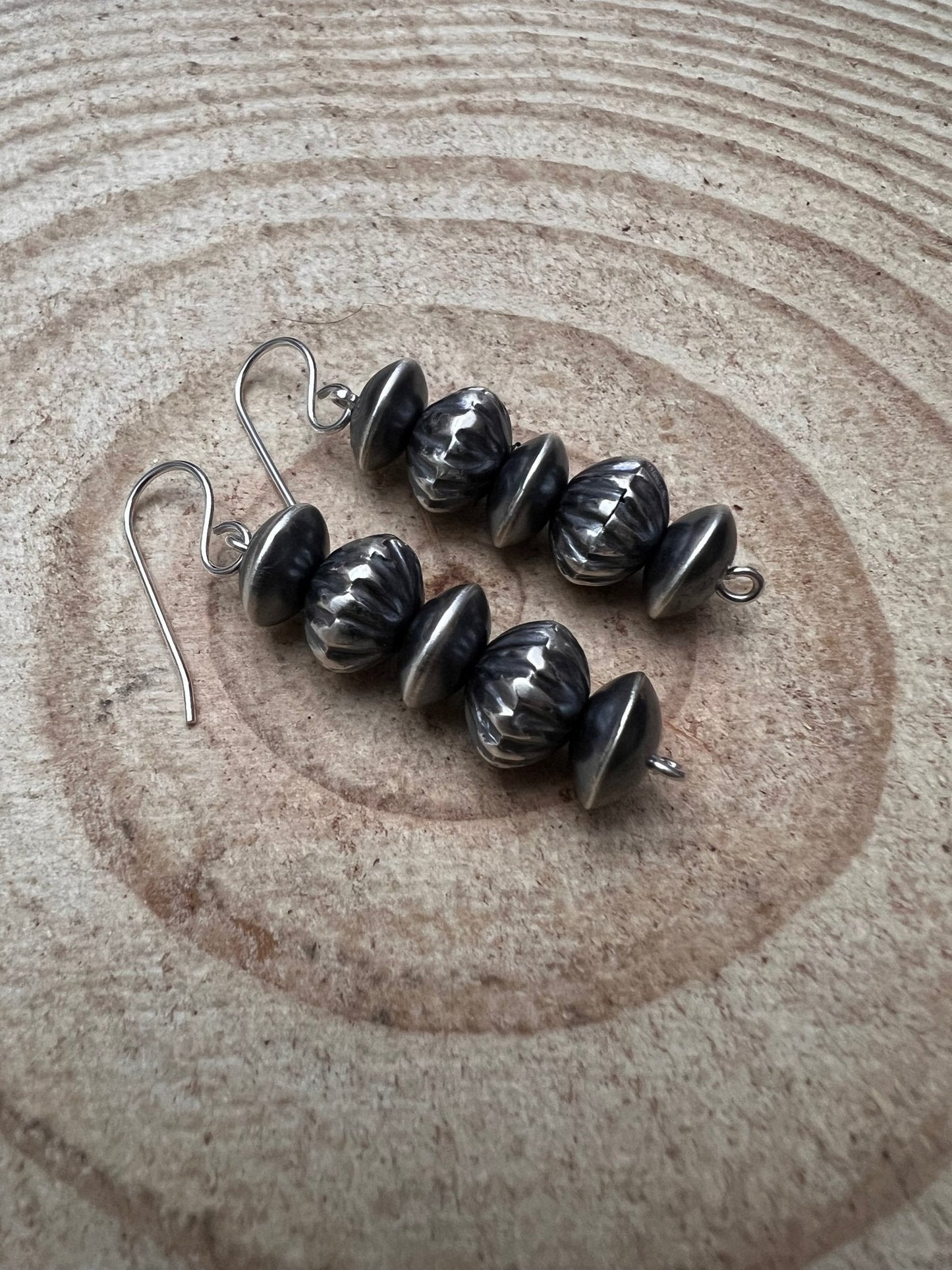 Crystal Hayley Navajo Sterling Silver Saucer Bead Dangle Earrings — 1 1/4 inch Drop