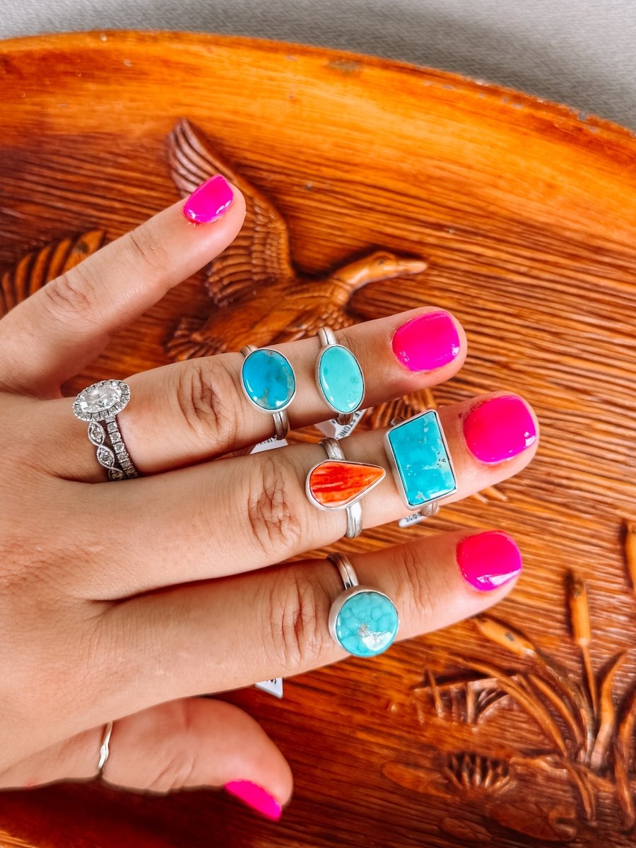 Seabrook Turquoise & Orange Spiny Rings