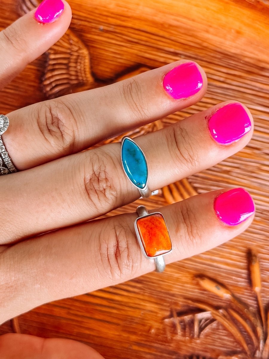 Seabrook Turquoise & Orange Spiny Rings