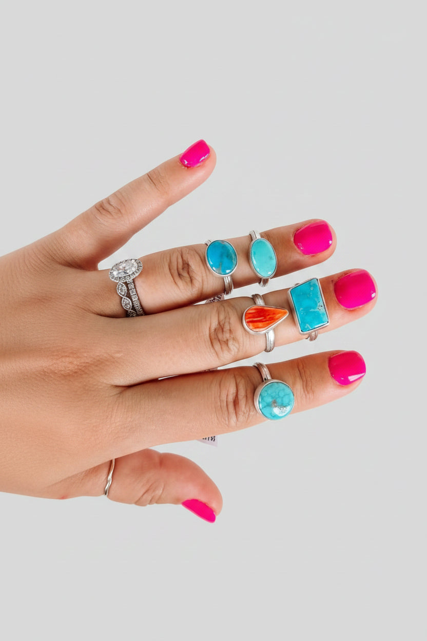 Seabrook Turquoise & Orange Spiny Rings