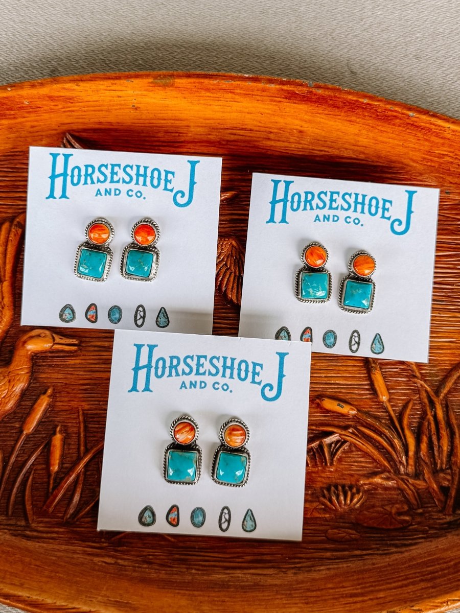 Seadrift Orange Spiny + Turquoise Earrings