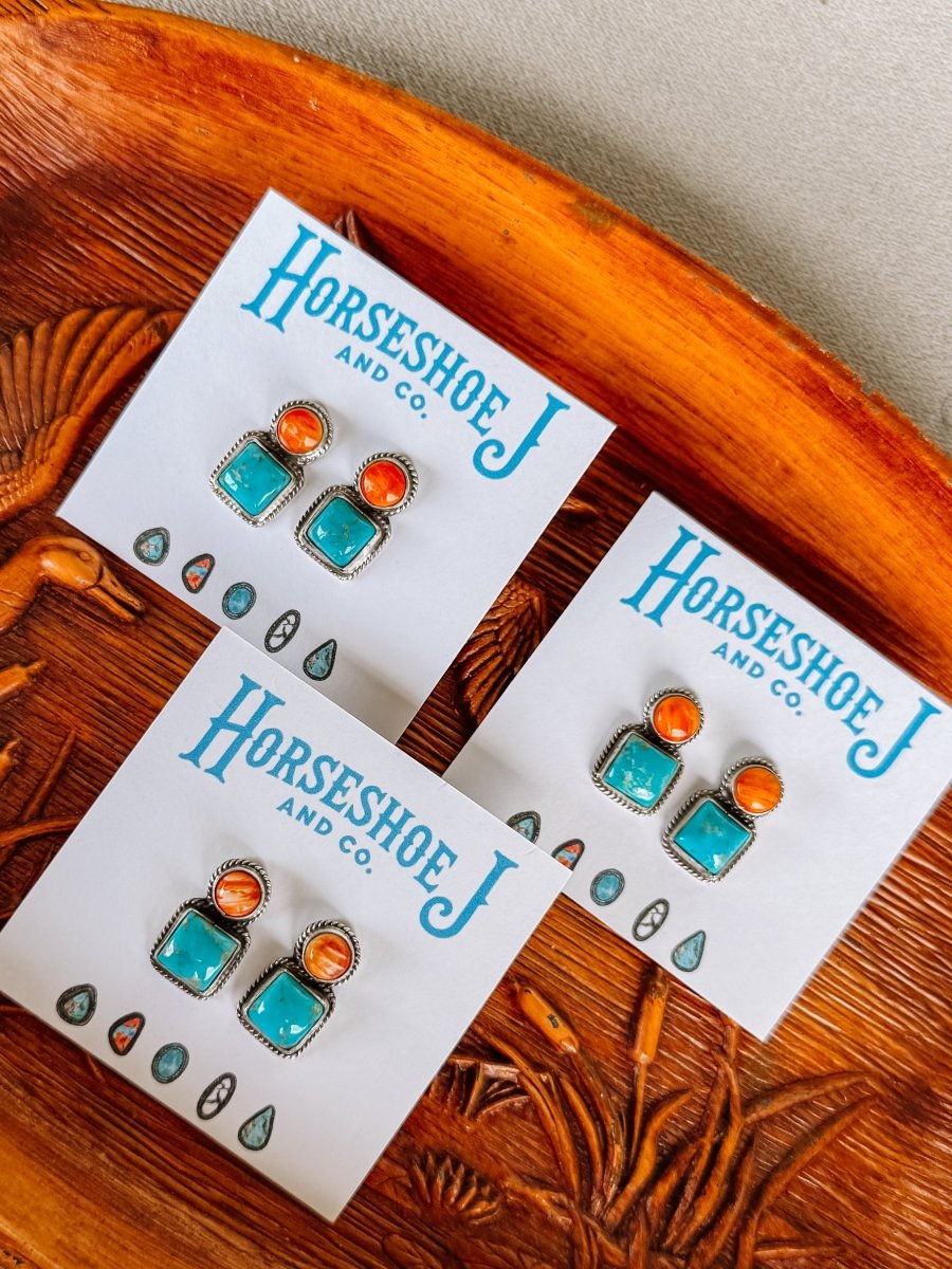 Seadrift Orange Spiny + Turquoise Earrings