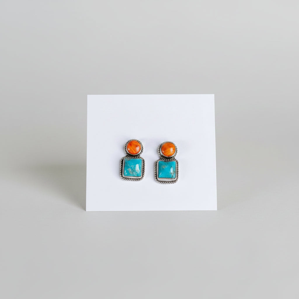 Seadrift Orange Spiny + Turquoise Earrings