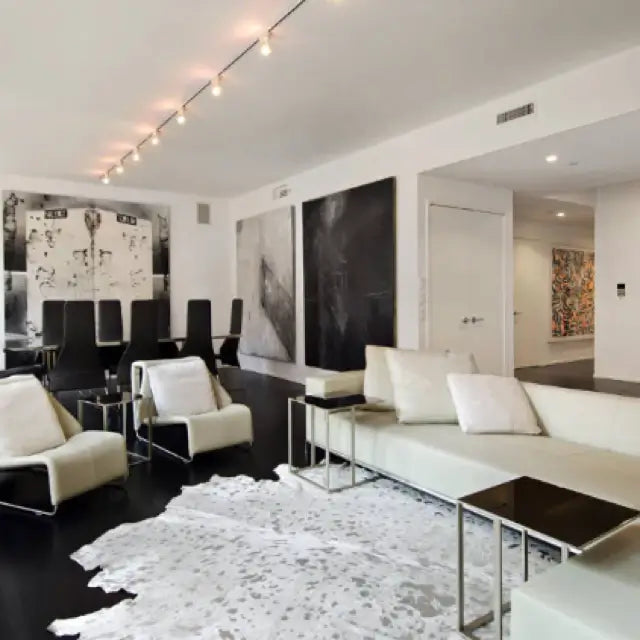 Silver Metallic On White Cowhide Rug