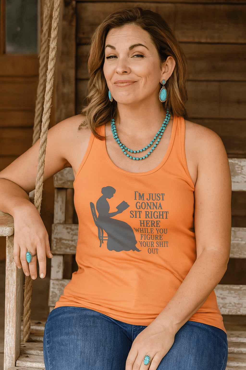 Sit Right Here Graphic Racerback Tank