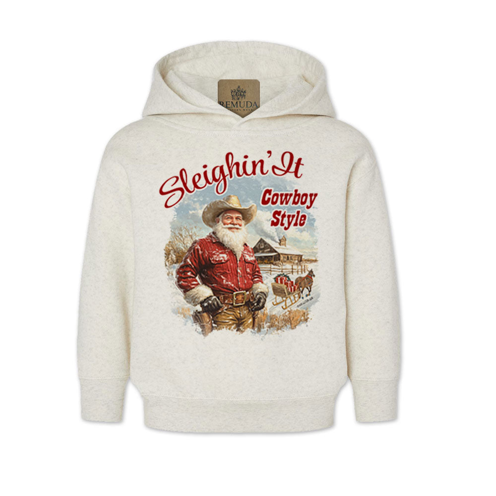 Sleighin It Cowboy Style - Toddler Western Santa Hoodie
