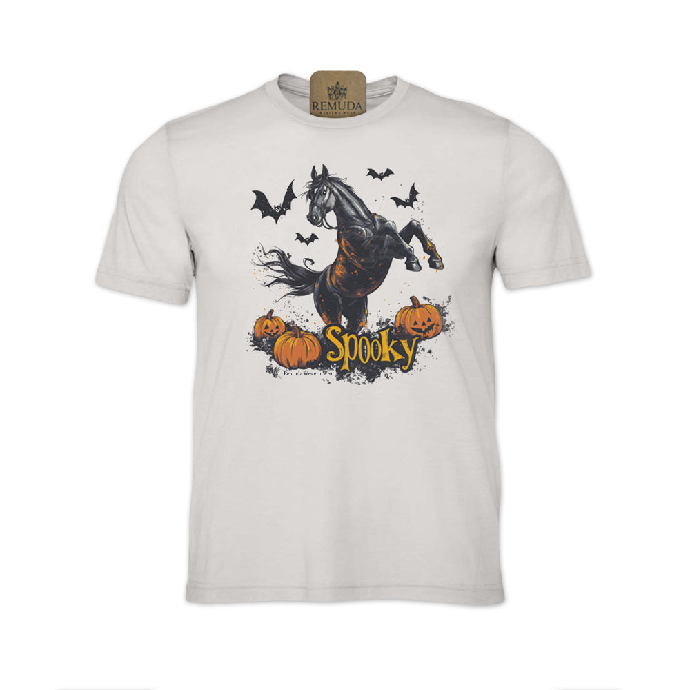 SPOOKY  Adult Unisex Western Horse Halloween Tee T-Shirt
