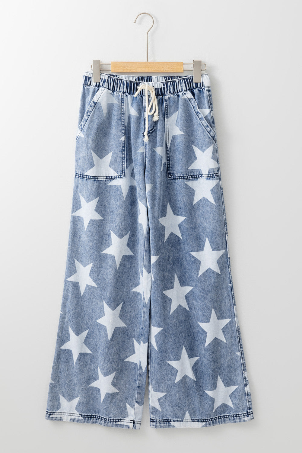 LIGHT MINERAL WASH STAR PRINT DRAWSTRING DENIM | PANTS