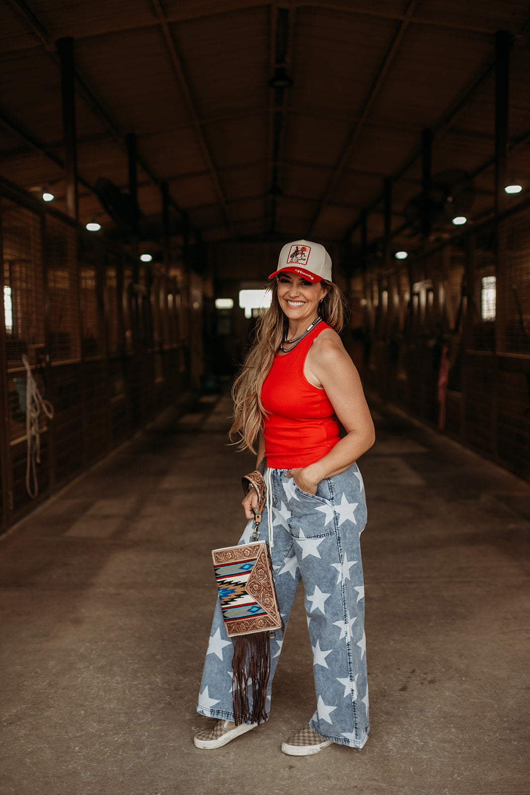 LIGHT MINERAL WASH STAR PRINT DRAWSTRING DENIM | PANTS