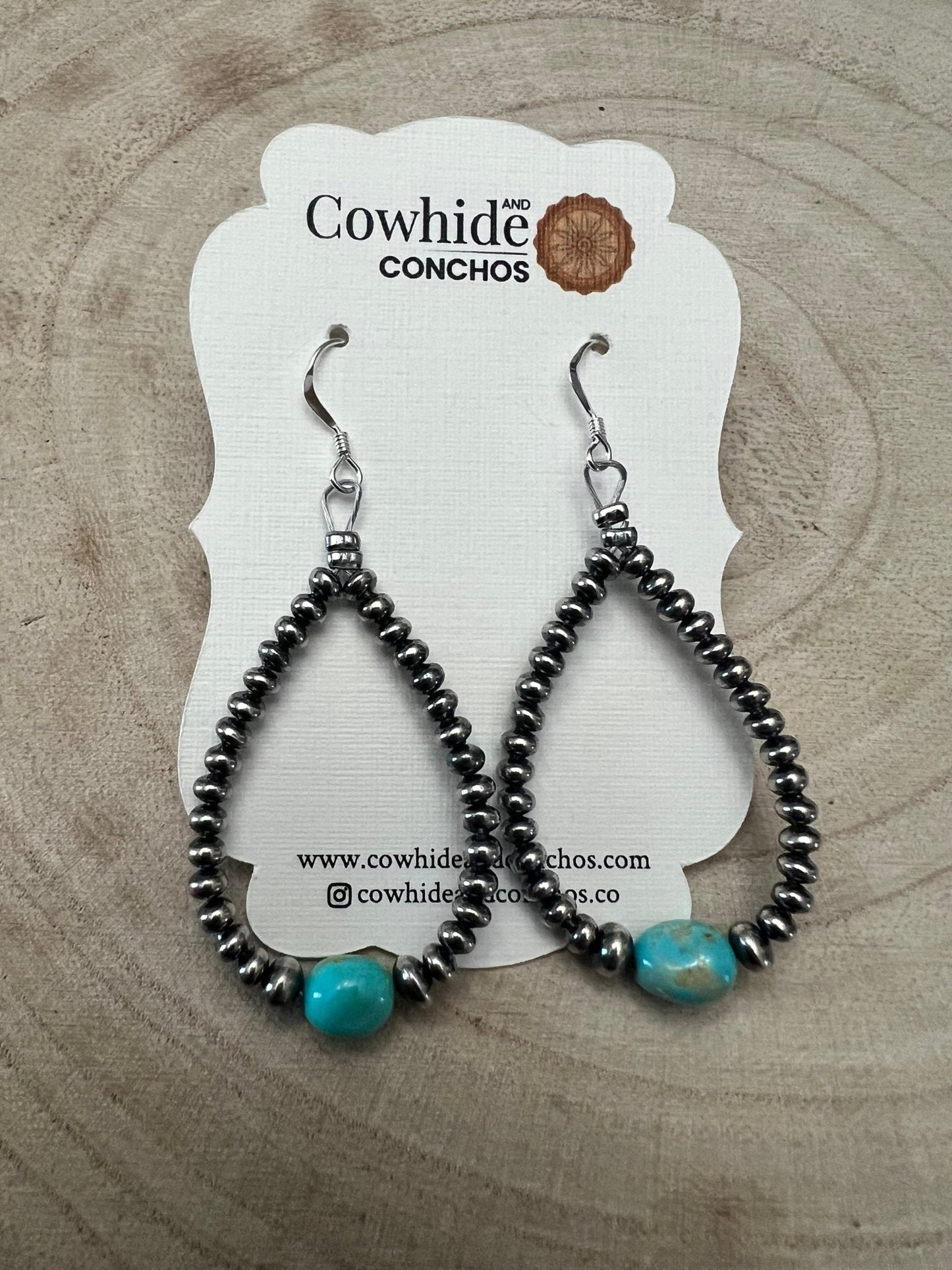 Golden Hill Turquoise Sterling Pearl Teardrop Earrings — 2.5 inch drop (Made in USA)