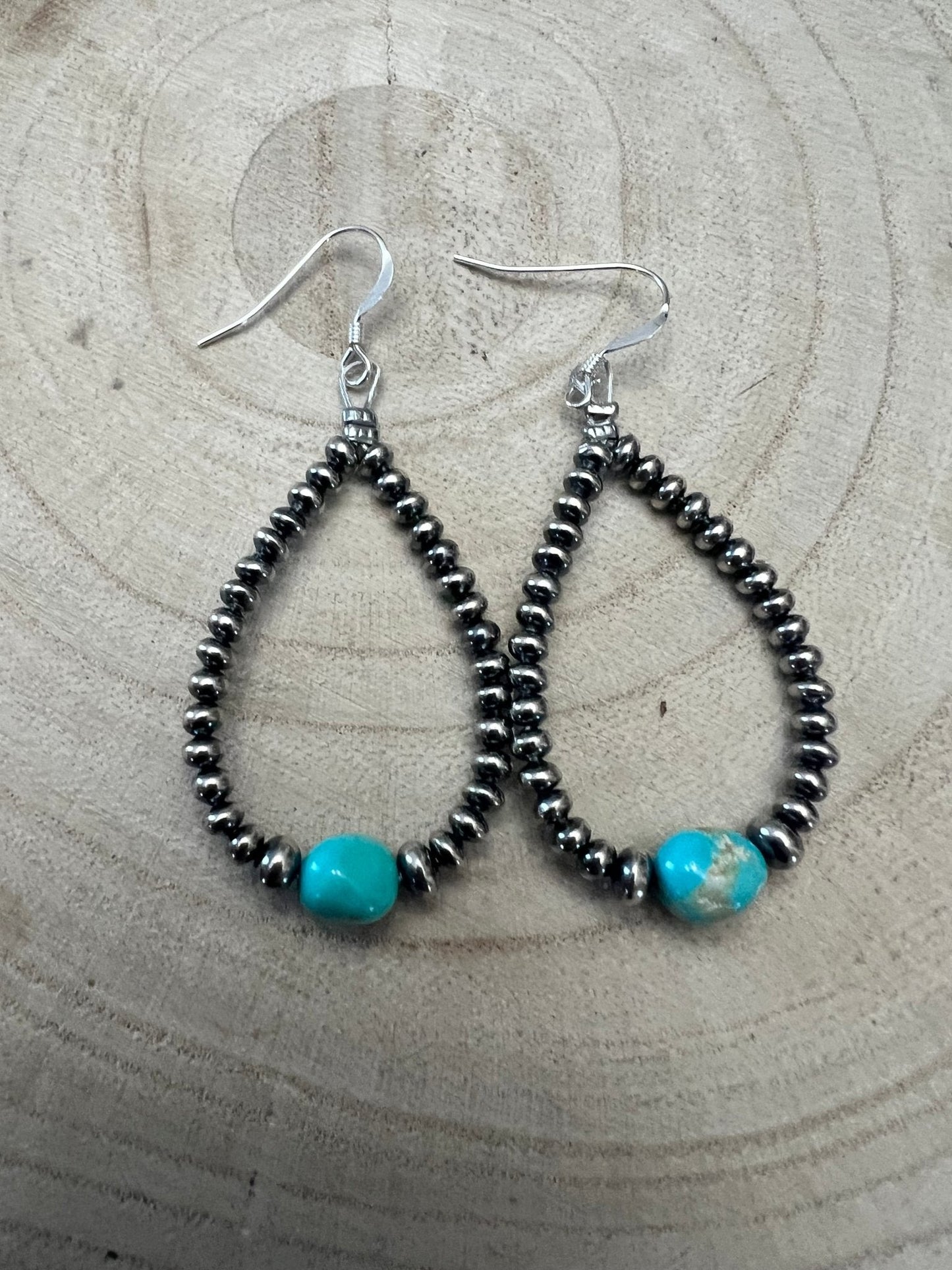 Golden Hill Turquoise Sterling Pearl Teardrop Earrings — 2.5 inch drop (Made in USA)