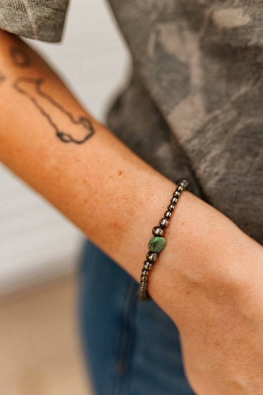 Sterling Silver Turquoise Flat Bead Bracelet