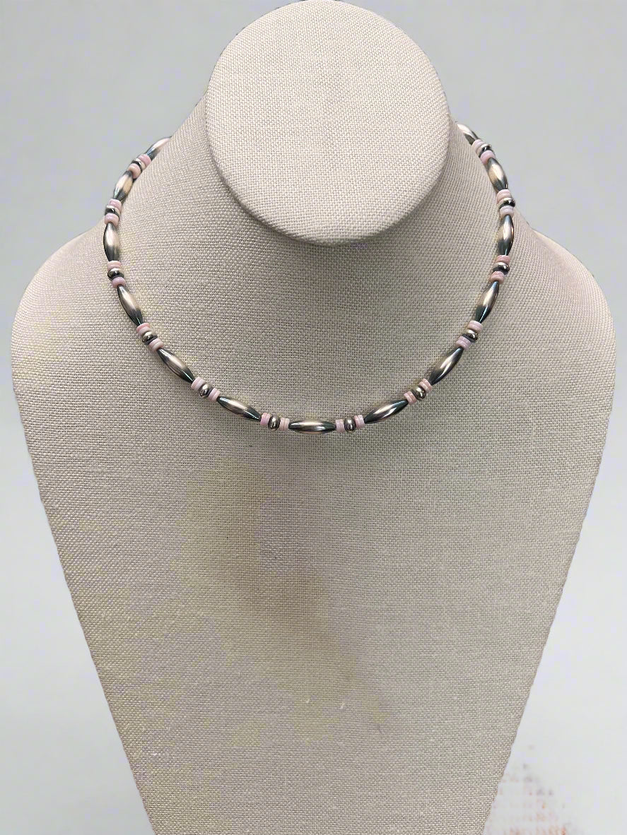 Sterling Torpedo Pearl Choker with Pink Conch - 14 inch + 3