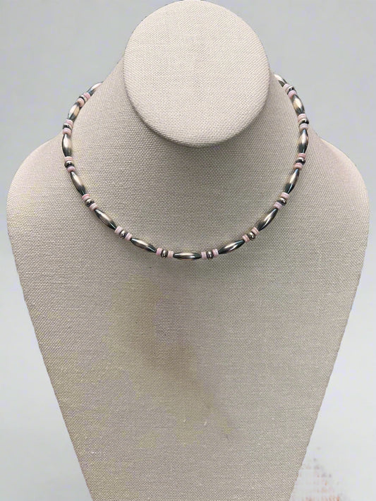 Sterling Torpedo Pearl Choker with Pink Conch - 14 inch + 3