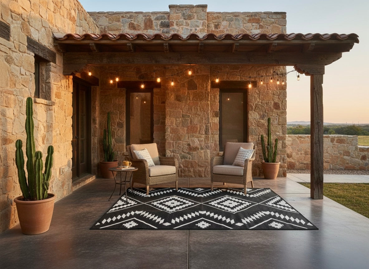 Black + Ivory - 6ft x 9ft - RANCH RUGS  -THE DAVIS -