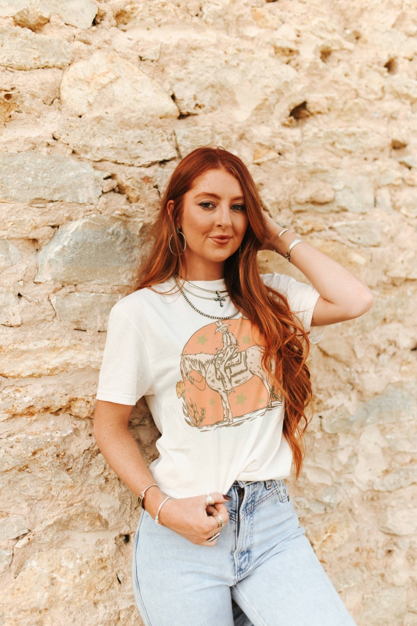 Sunset Cowgirl Rider Graphic Tee