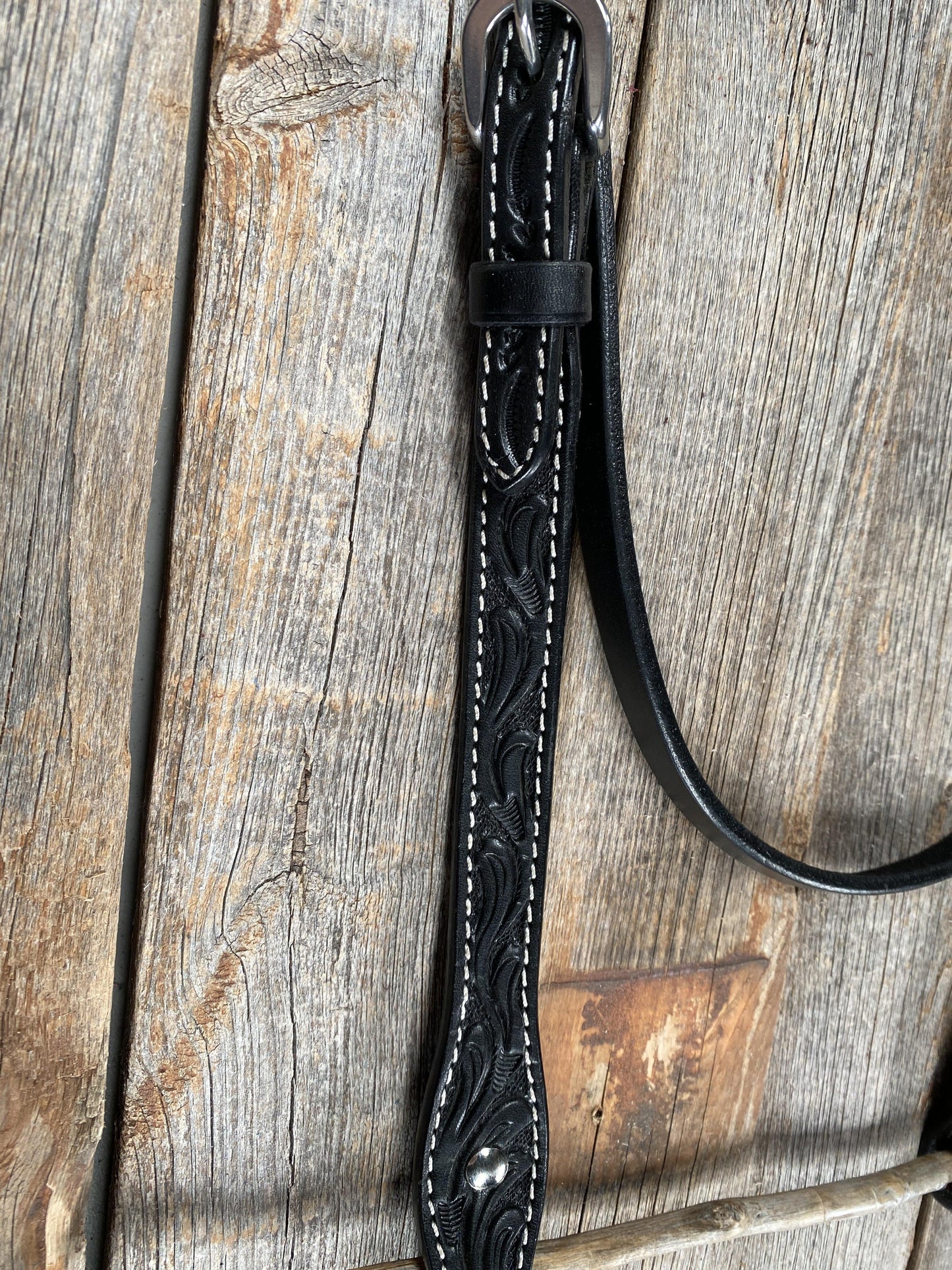 Floral V Browband Black Headstall / Bridle