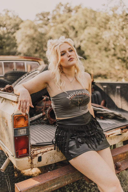 2 Fly Co "Round Up" Fringed Vegan Leather Western Skort — Honky Tonk Ready (Large available)
