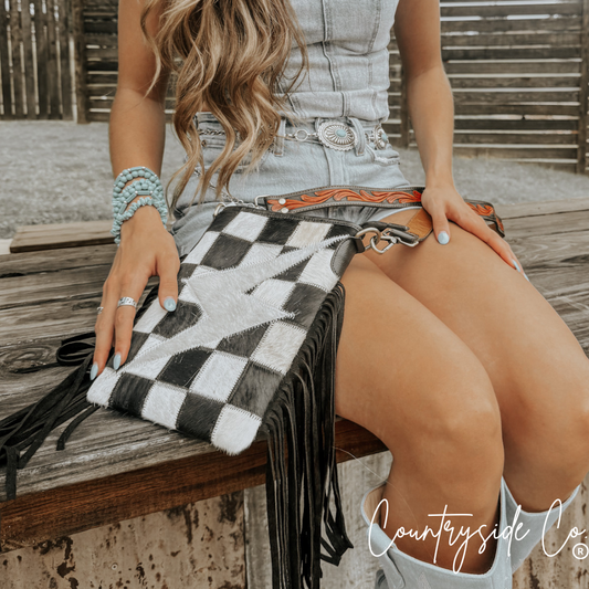 Grit & Glam Stockyards Cowhide Checkered Purse by Countryside Co.