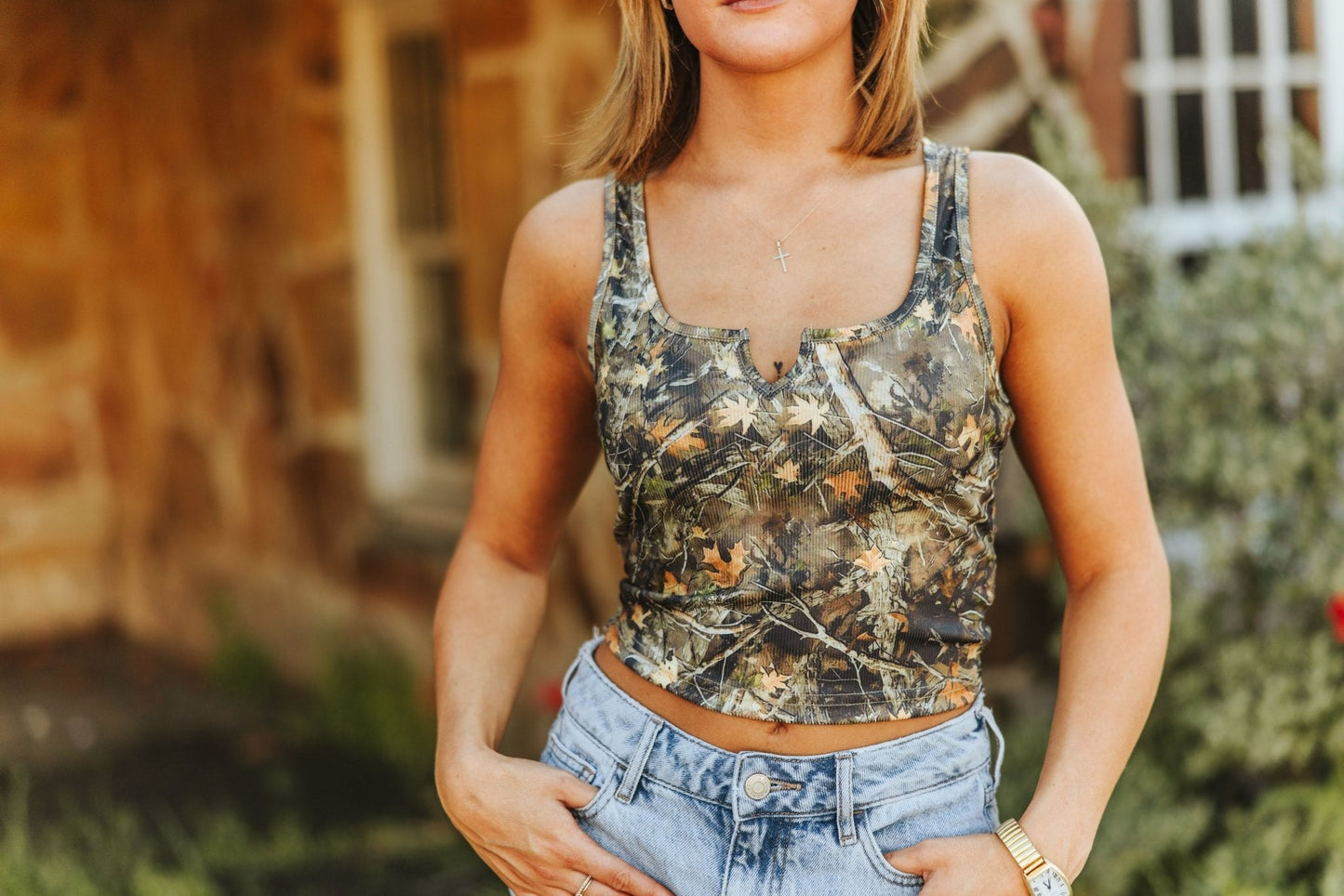 Tree Camo V-Neck Tank Top