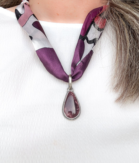 Delbert Begay Spiny Oyster Pendant on Silk Scarf Necklace