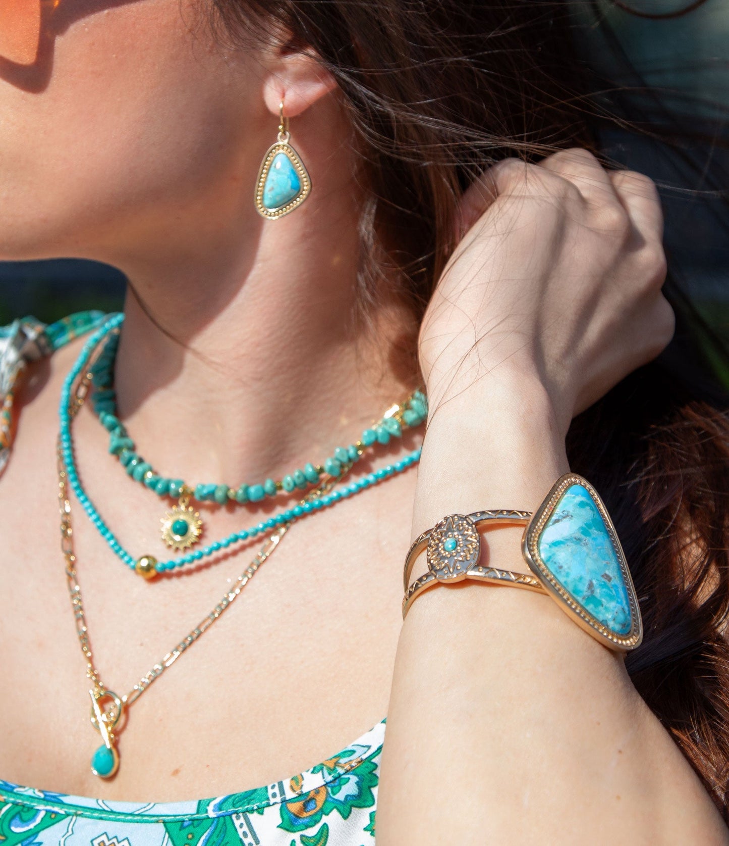 Tulum Blue Turquoise Golden Cuff Bracelet