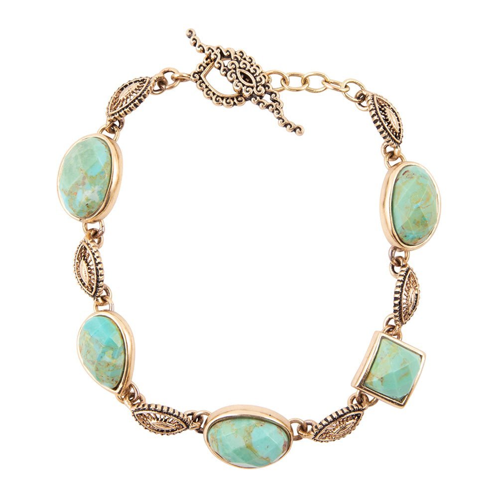 Luxurious Blue Turquoise Golden Link Toggle Bracelet