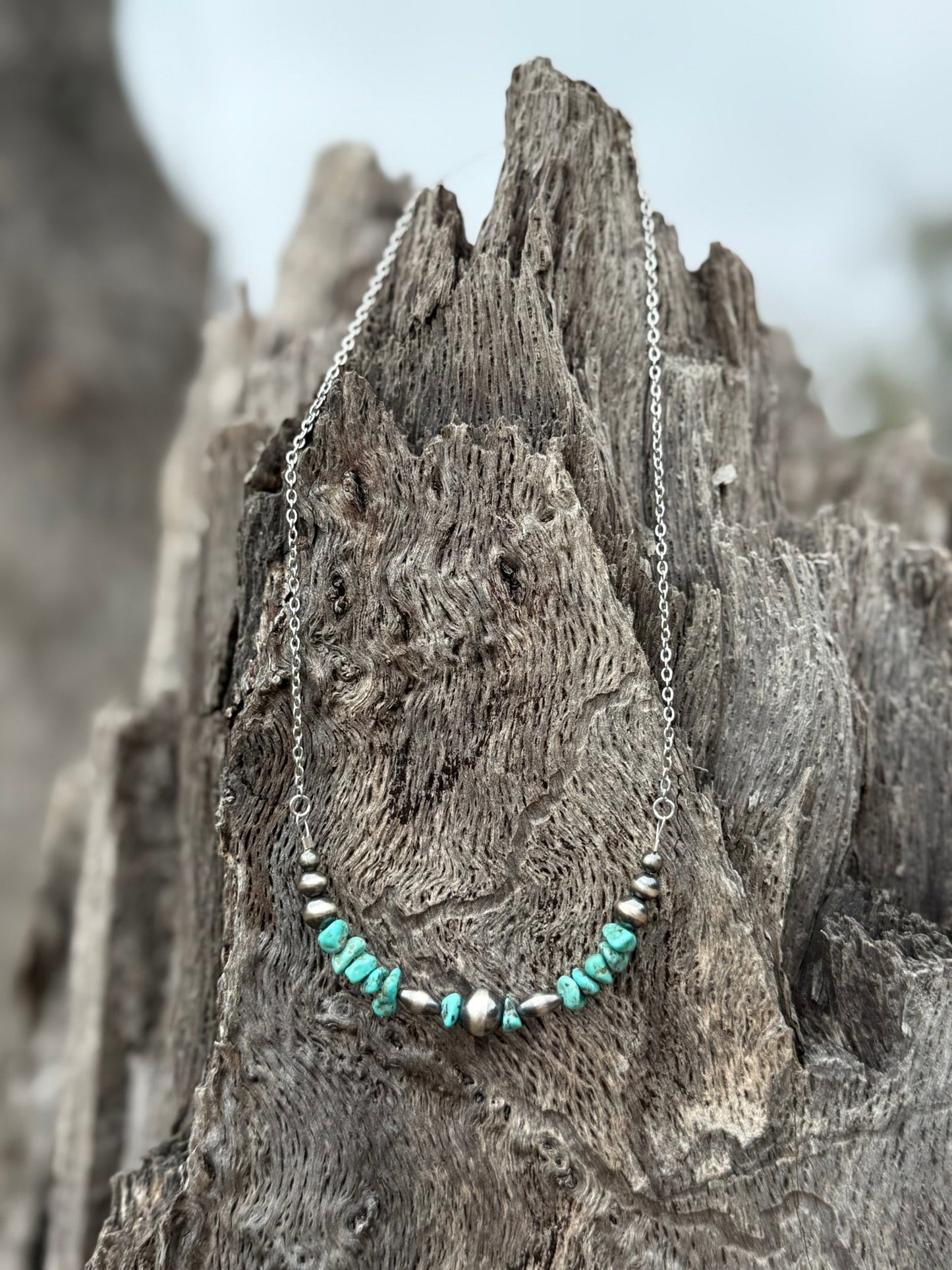 Turquoise Nugget And Pearls Chain Necklace