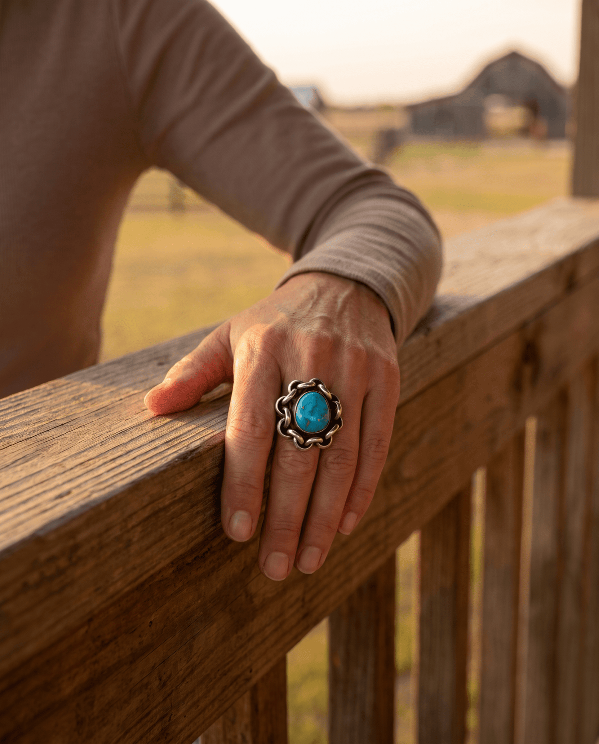 Turquoise & Sterling Silver Links Ring — Size 11