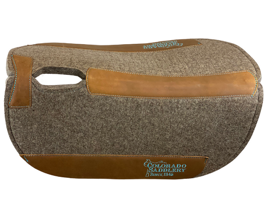 Chocolate Grey 100% Compressed Rounded Wool Pad- Turquoise Stitching
