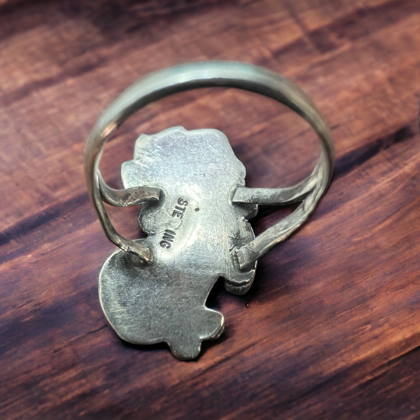 Vintage Native American Handmade Sterling Silver Turquoise Ring — Size 5 (Maker Stamp)