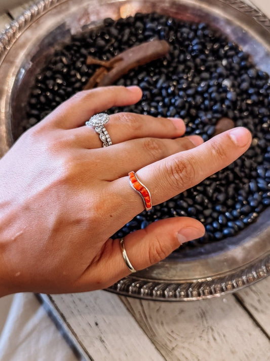 Wave Red Coral Ring