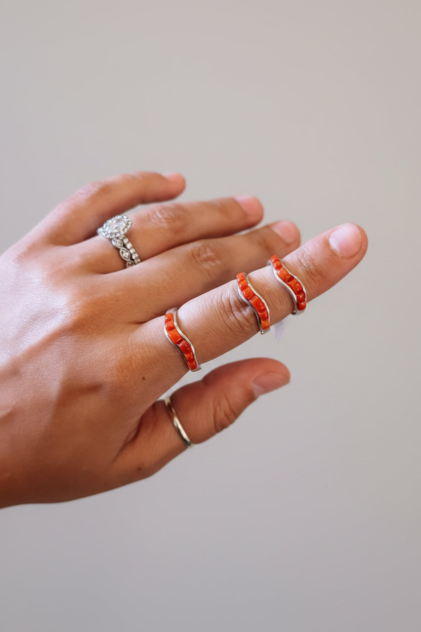 Wave Red Coral Ring